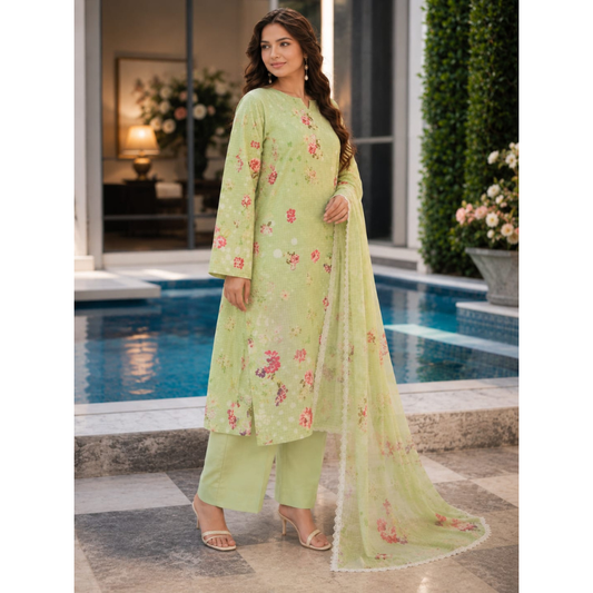 Lemo 3 Piece Unstitched Printed Lawn