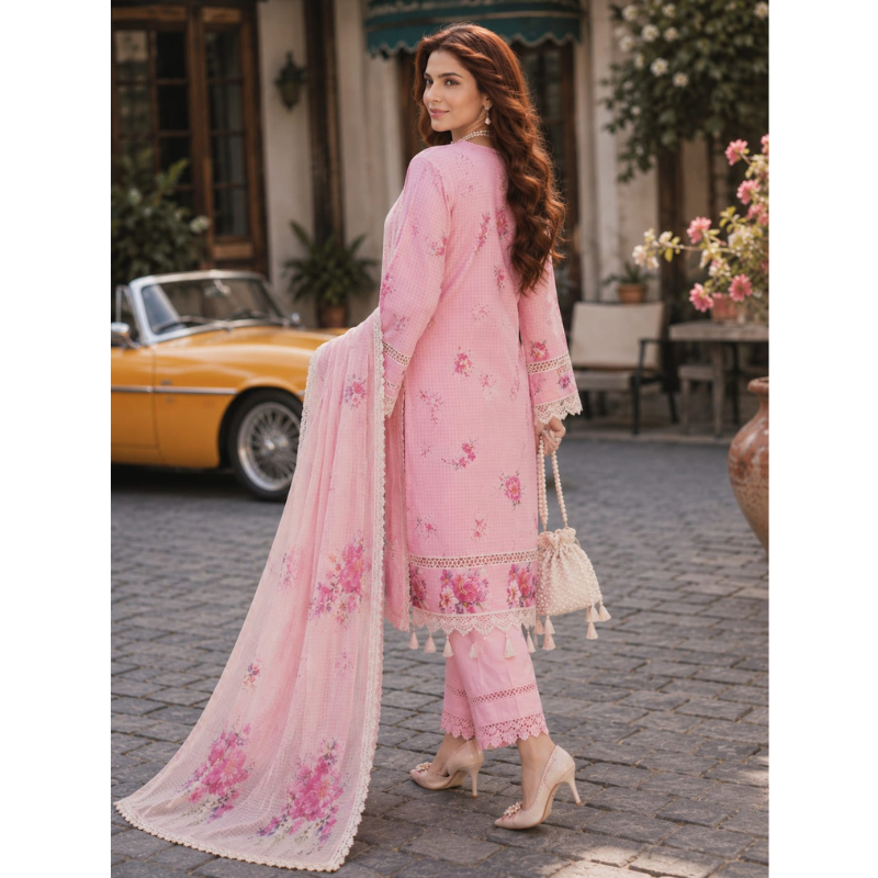 Pink D 3 Piece Unstitched Printed Lawn