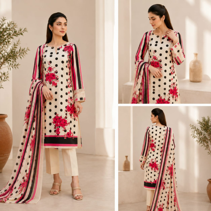 Rose 3 Piece Unstitched Printed Lawn