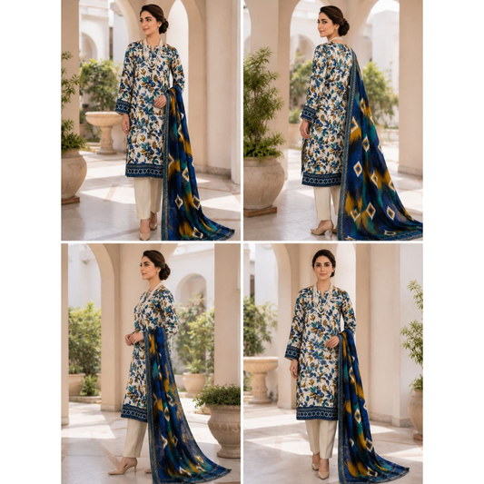 Skined 3 Piece Unstitched Printed Lawn