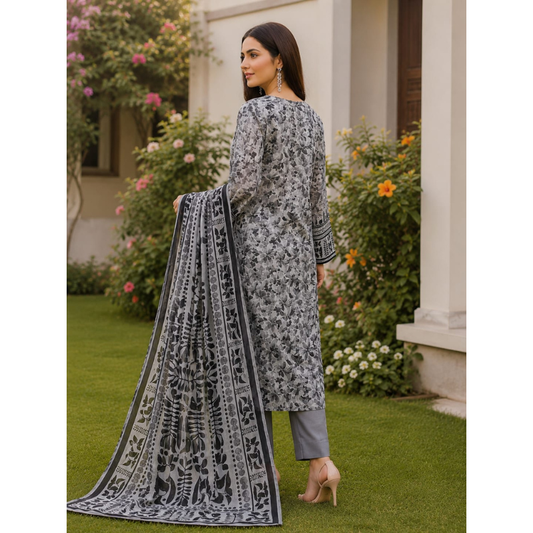 Smokey 3 Piece Unstitched Printed Lawn