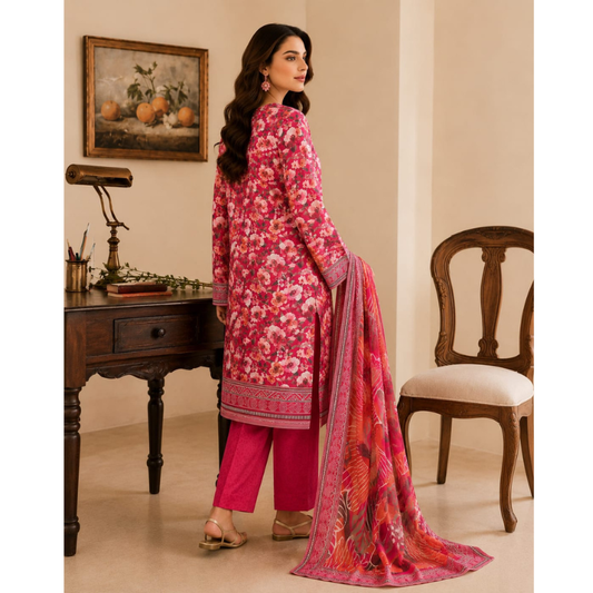 Smokey Red 3 Piece Unstitched Printed Lawn