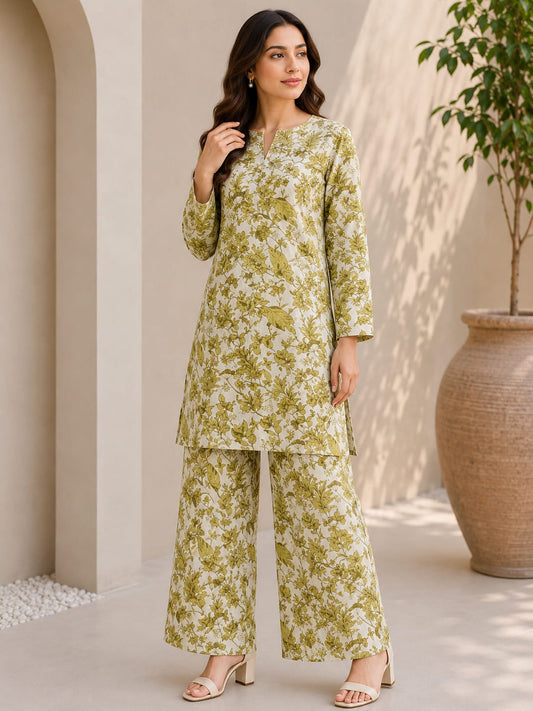 Olive Bloom – Premium 2 Piece Unstitched Lawn Suit