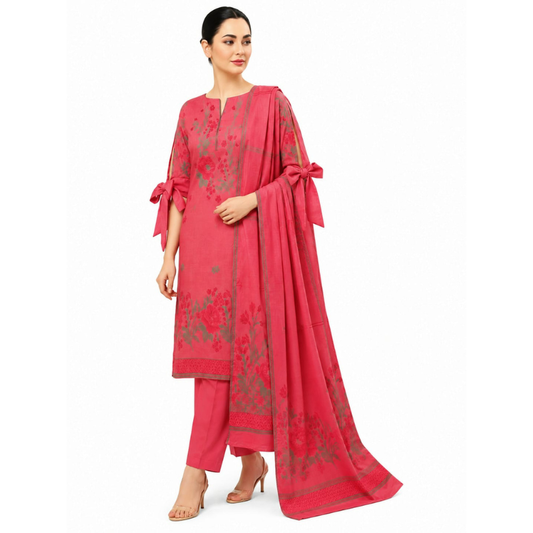Zeo Pink Banarsi Brosha 3 Piece Unstitched Jacquard Lawn