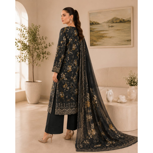 J.D 3 Piece Unstitched Printed Lawn