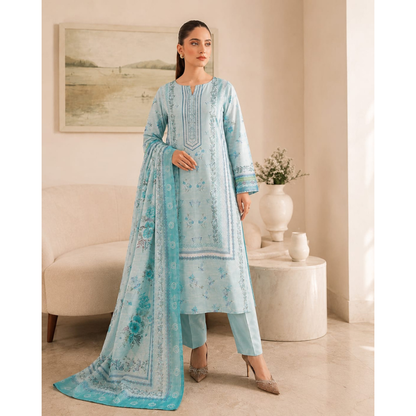 Blue G 3 Piece Unstitched  Printed Lawn