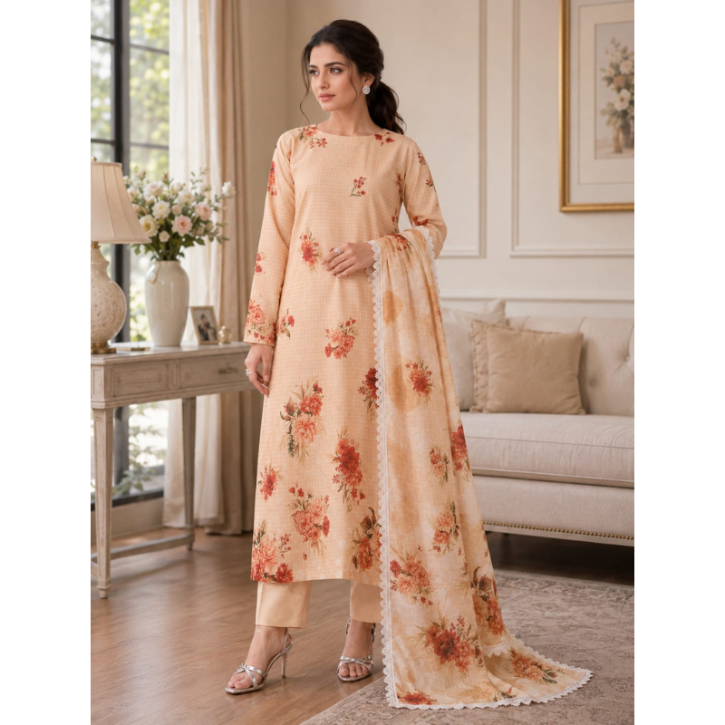 Seyad 3 Piece Unstitched  Printed Lawn