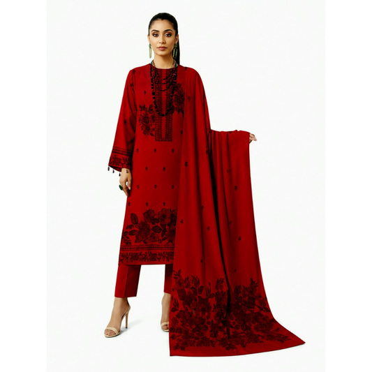 Aura Red Banarsi Brosha 3 Piece Unstitched Jacquard Lawn