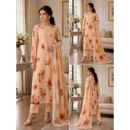 Seyad 3 Piece Unstitched  Printed Lawn