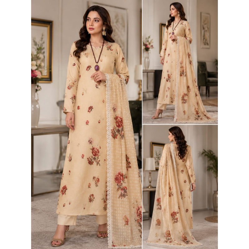 Seyad 3 Piece Unstitched  Printed Lawn