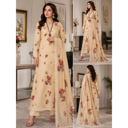 Seyad 3 Piece Unstitched  Printed Lawn