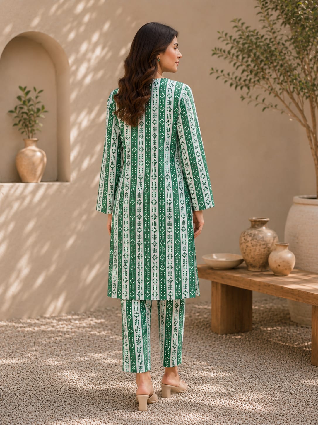 Emerald Daisy Stripes – 2 Piece Unstitched Lawn Suit