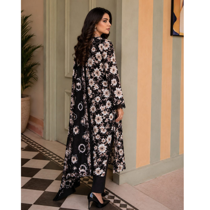 Black Z 3 Piece Unstitched  Printed Lawn