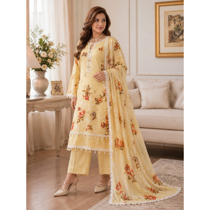 Seyad 3 Piece Unstitched  Printed Lawn