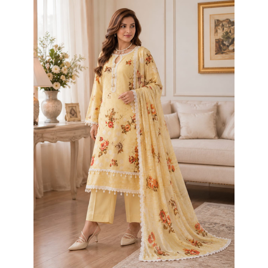 Seyad 3 Piece Unstitched  Printed Lawn