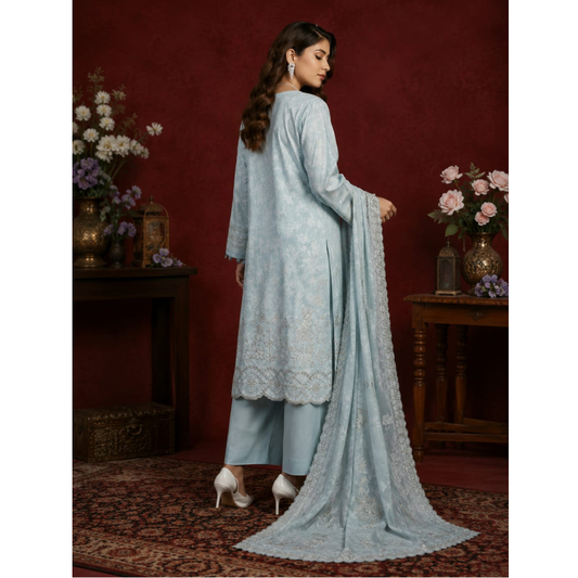 Zee Onic 3 Piece Unstitched   Embroidered Lawn