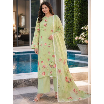 Lemo 3 Piece Unstitched  Printed Lawn