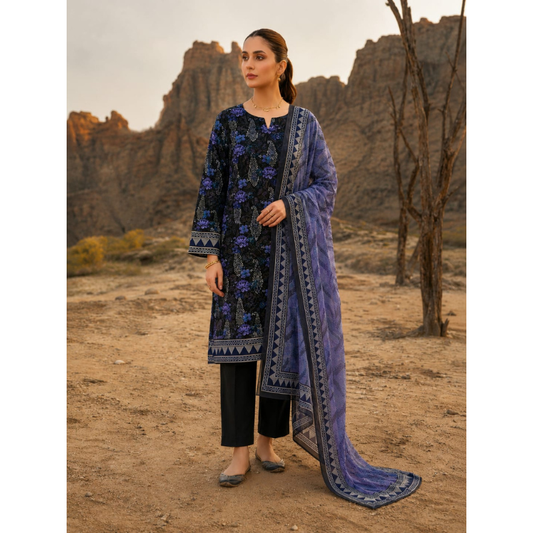 Aura blue3 Piece Unstitched Printed Lawn