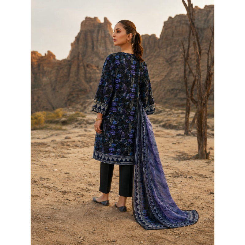 Aura blue3 Piece Unstitched Printed Lawn