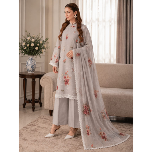 Pearl Pink 3 Piece Unstitched  Printed Lawn
