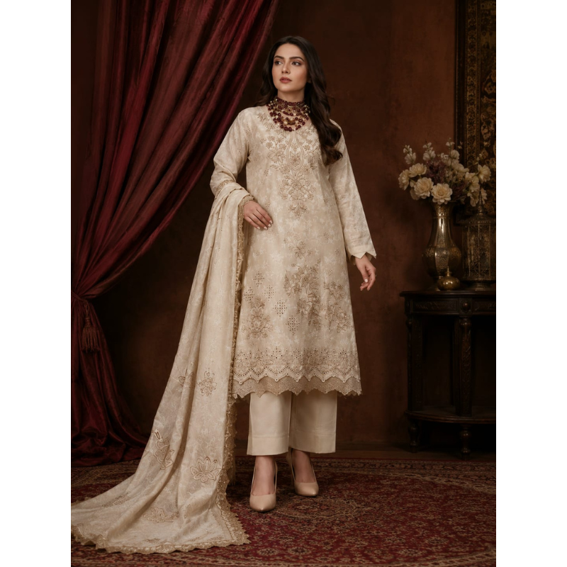 MionG 3 Piece Unstitched   Embroidered Lawn