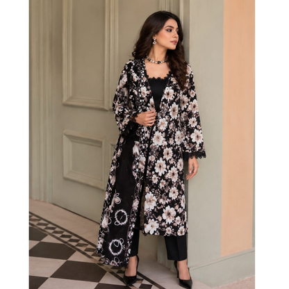 Black Z 3 Piece Unstitched  Printed Lawn