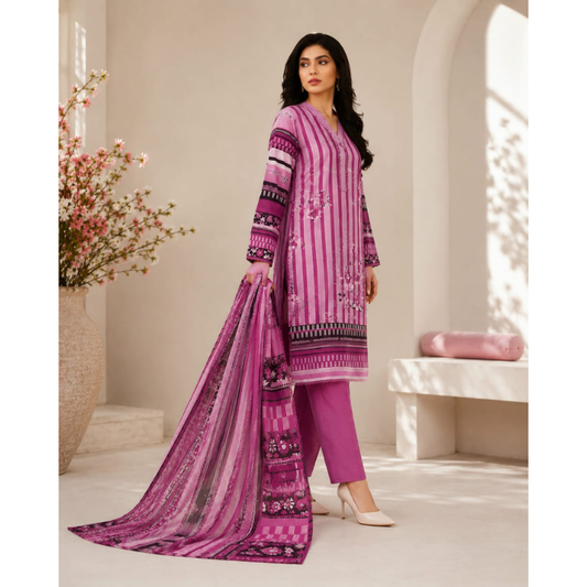 Liner 3 Piece Unstitched  Printed Lawn