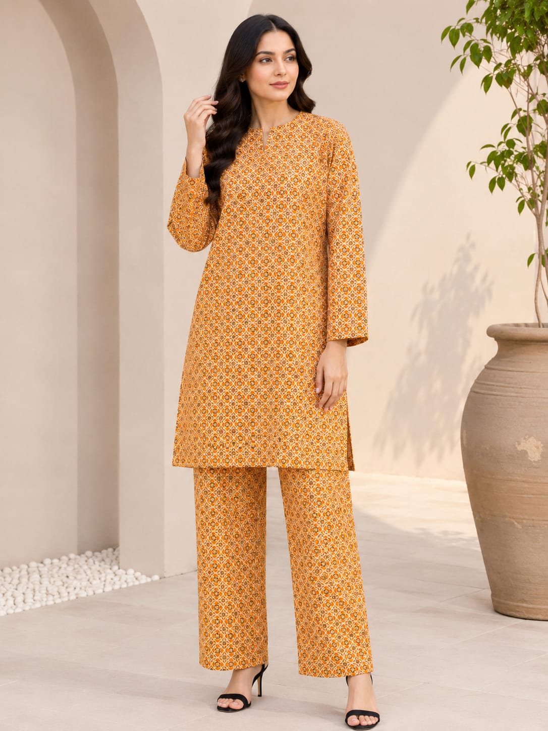 Golden Flora – Premium 2 Piece Unstitch Lawn Suit