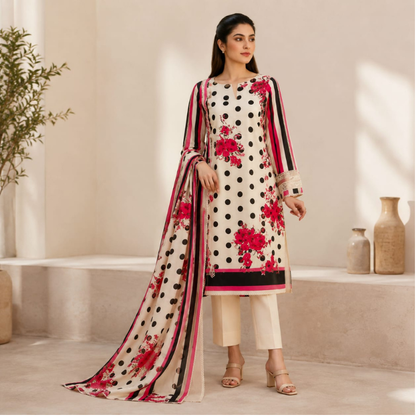 Rose 3 Piece Unstitched Printed Lawn