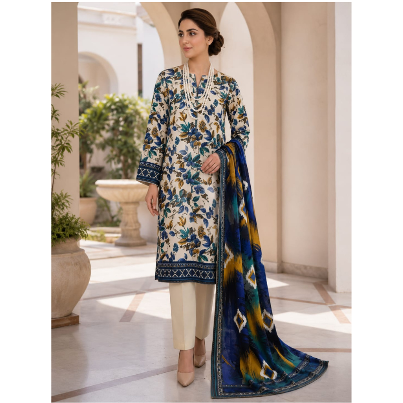 Skined 3 Piece Unstitched Printed Lawn