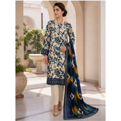 Skined 3 Piece Unstitched Printed Lawn