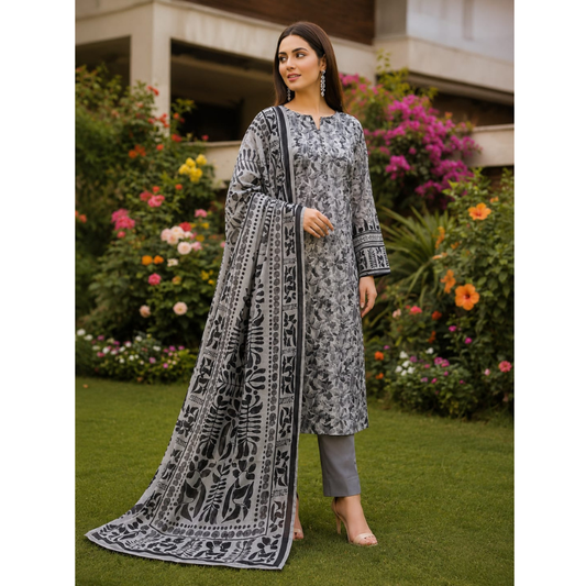 Smokey 3 Piece Unstitched Printed Lawn