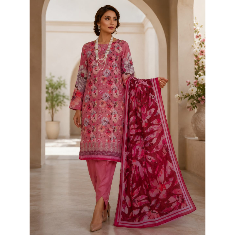 Pearl Red 3 Piece Unstitched Printed Lawn
