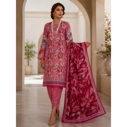 Pearl Red 3 Piece Unstitched Printed Lawn