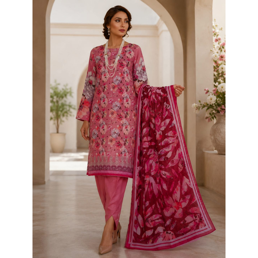 Pearl Red 3 Piece Unstitched Printed Lawn