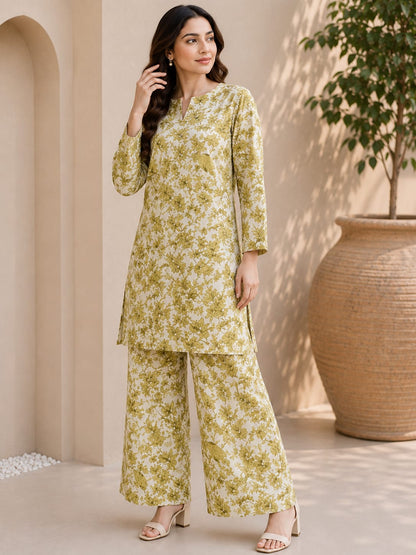 Olive Bloom – Premium 2 Piece Unstitched Lawn Suit