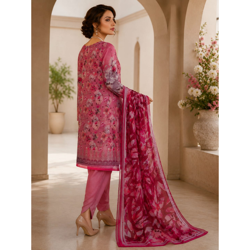 Pearl Red 3 Piece Unstitched Printed Lawn