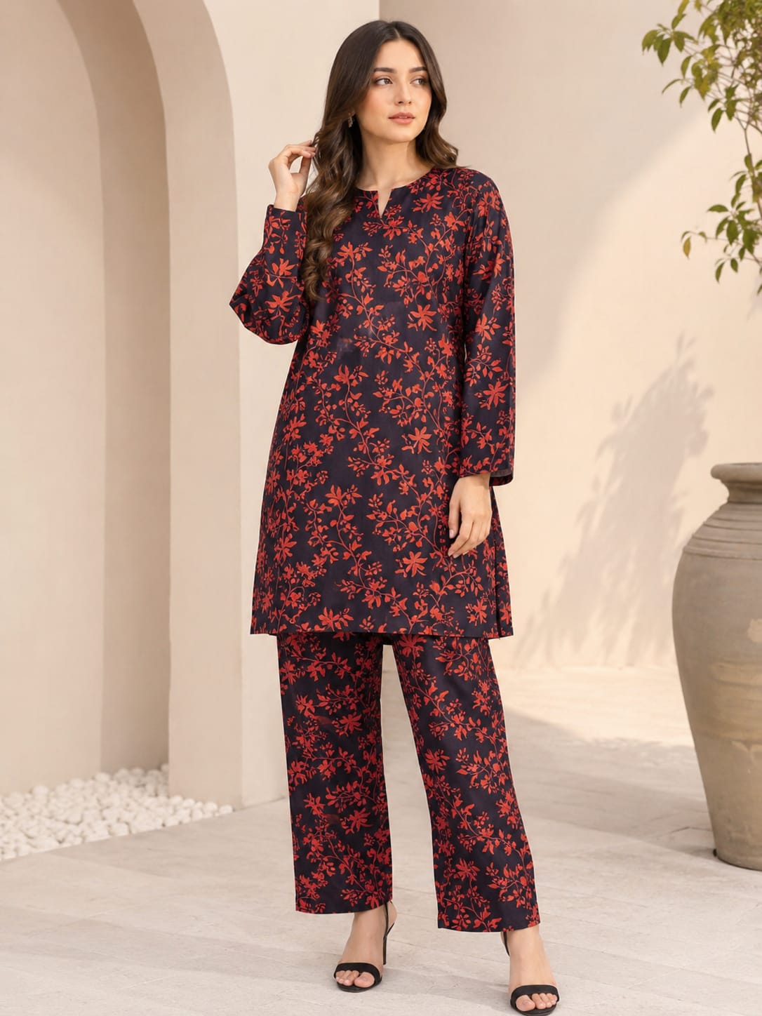 Midnight Blossom – Premium 2 Piece Unstitch Lawn  Suit