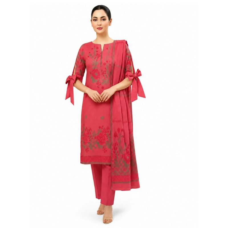 Zeo Pink Banarsi Brosha 3 Piece Unstitched Jacquard Lawn