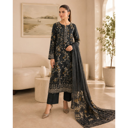 J.D 3 Piece Unstitched Printed Lawn