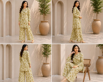 Olive Bloom – Premium 2 Piece Unstitched Lawn Suit