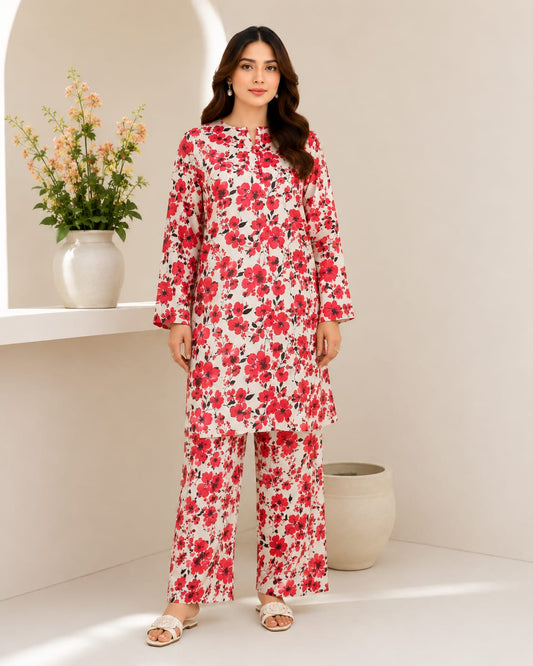 Crimson Blossom – 2 Piece Unstitched Lawn