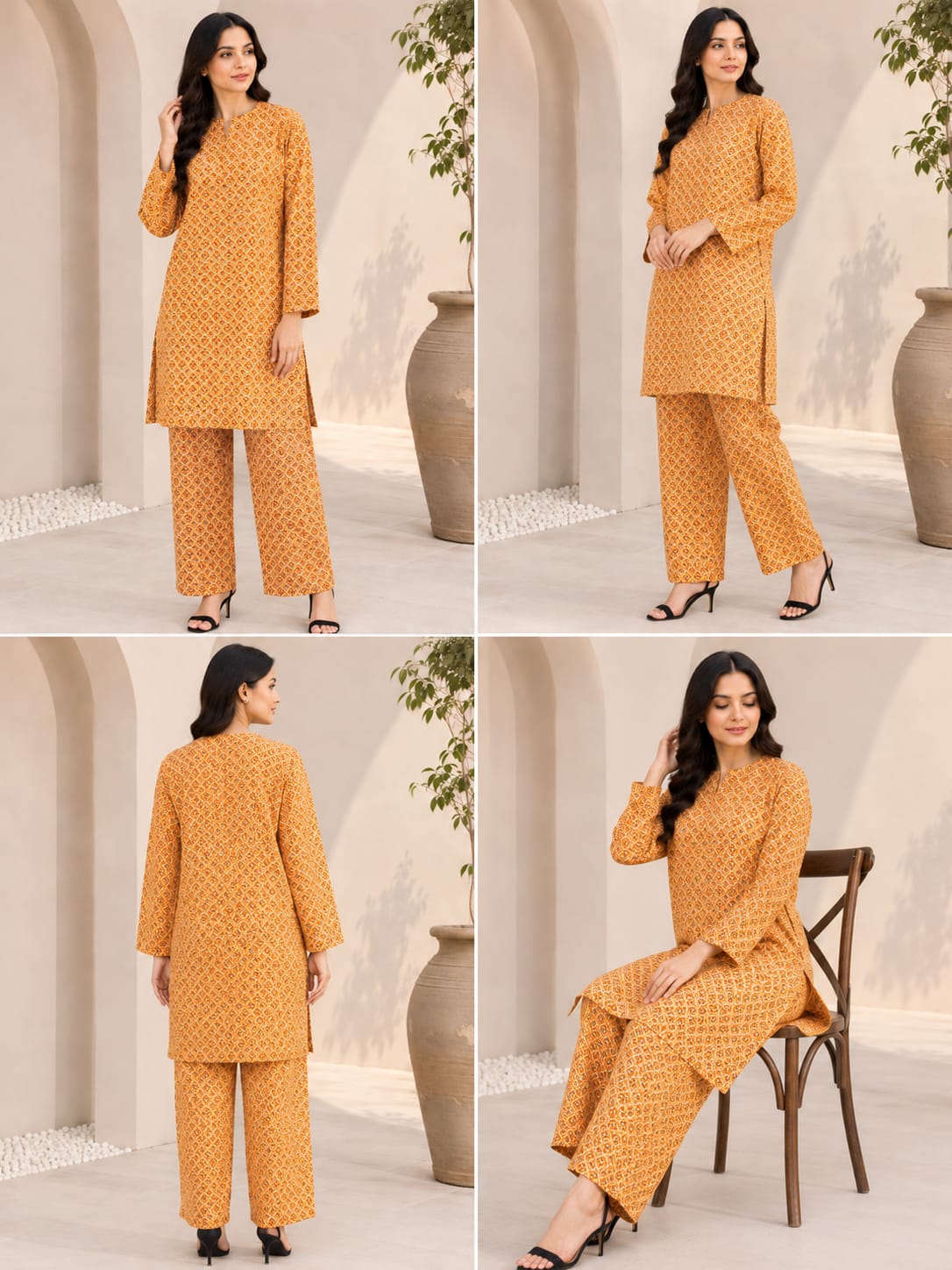 Golden Flora – Premium 2 Piece Unstitch Lawn Suit
