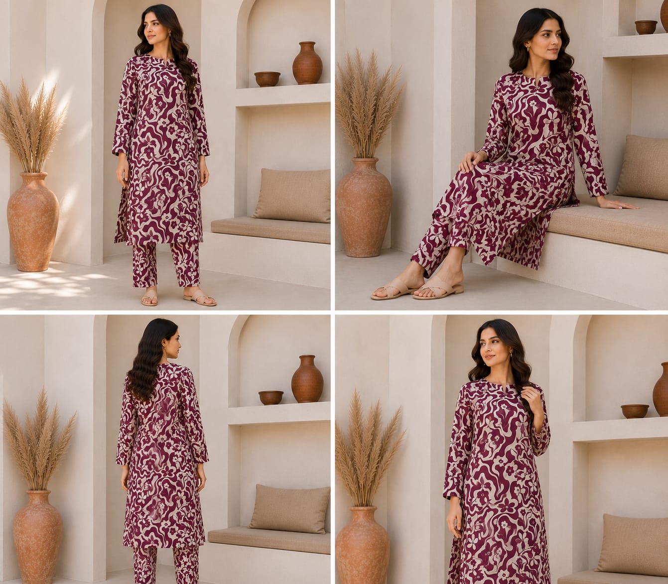 Plum Floral Wave – 2 Piece Unstitched Lawn Suit