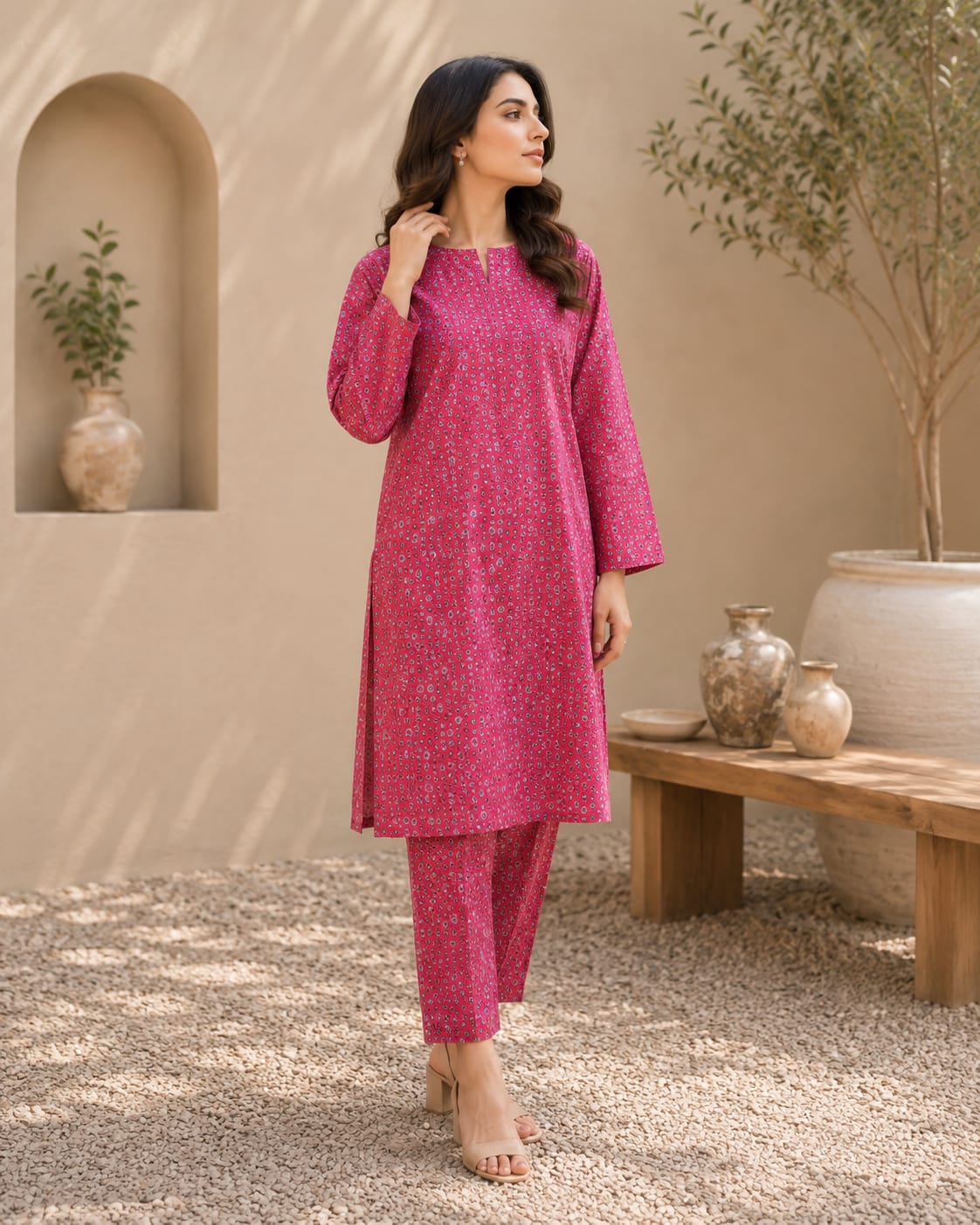 Ruby Blossom Micro Print – 2 Piece Unstitched Lawn Suit