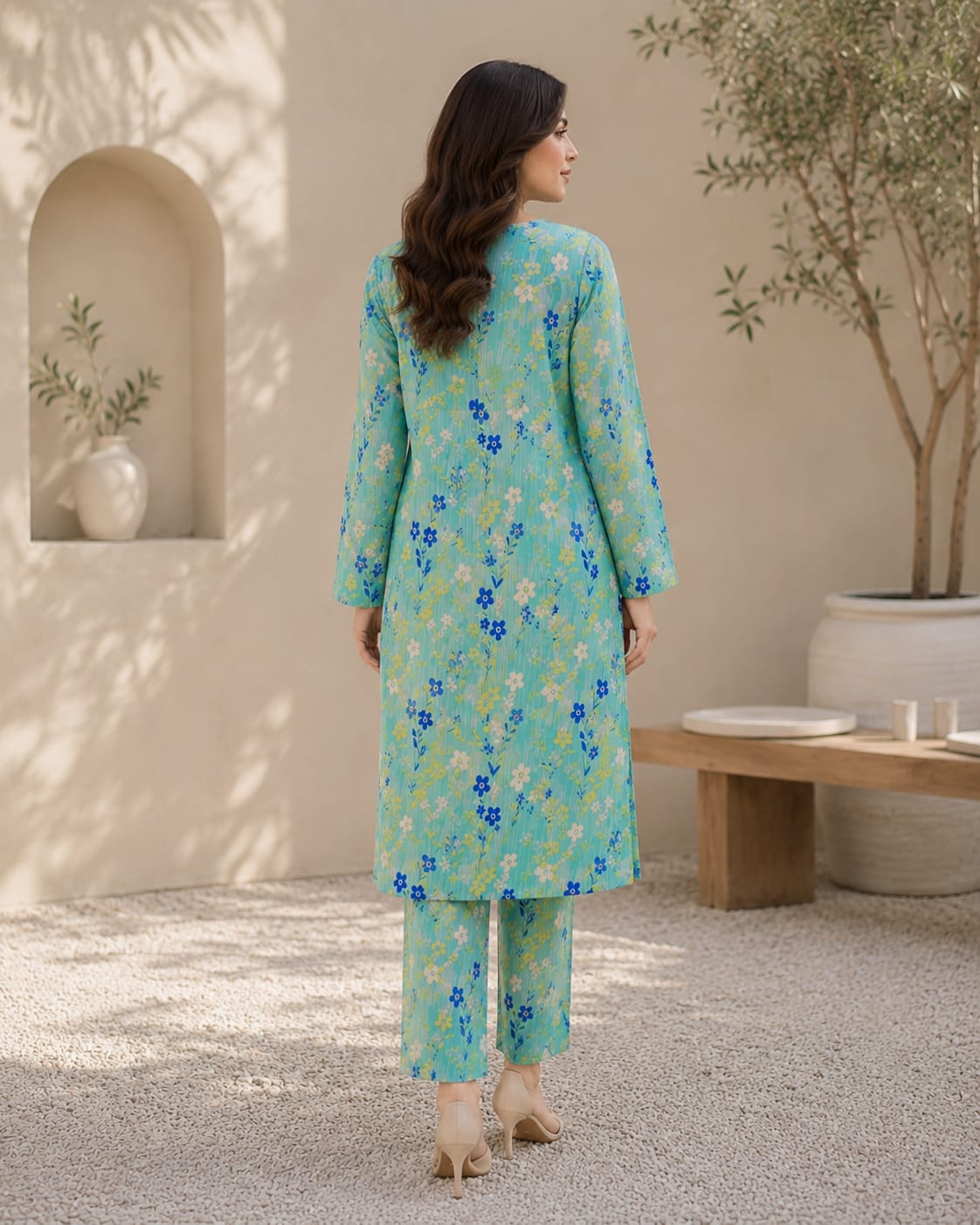 Aqua Floral Garden – 2 Piece Unstitched Lawn Suit