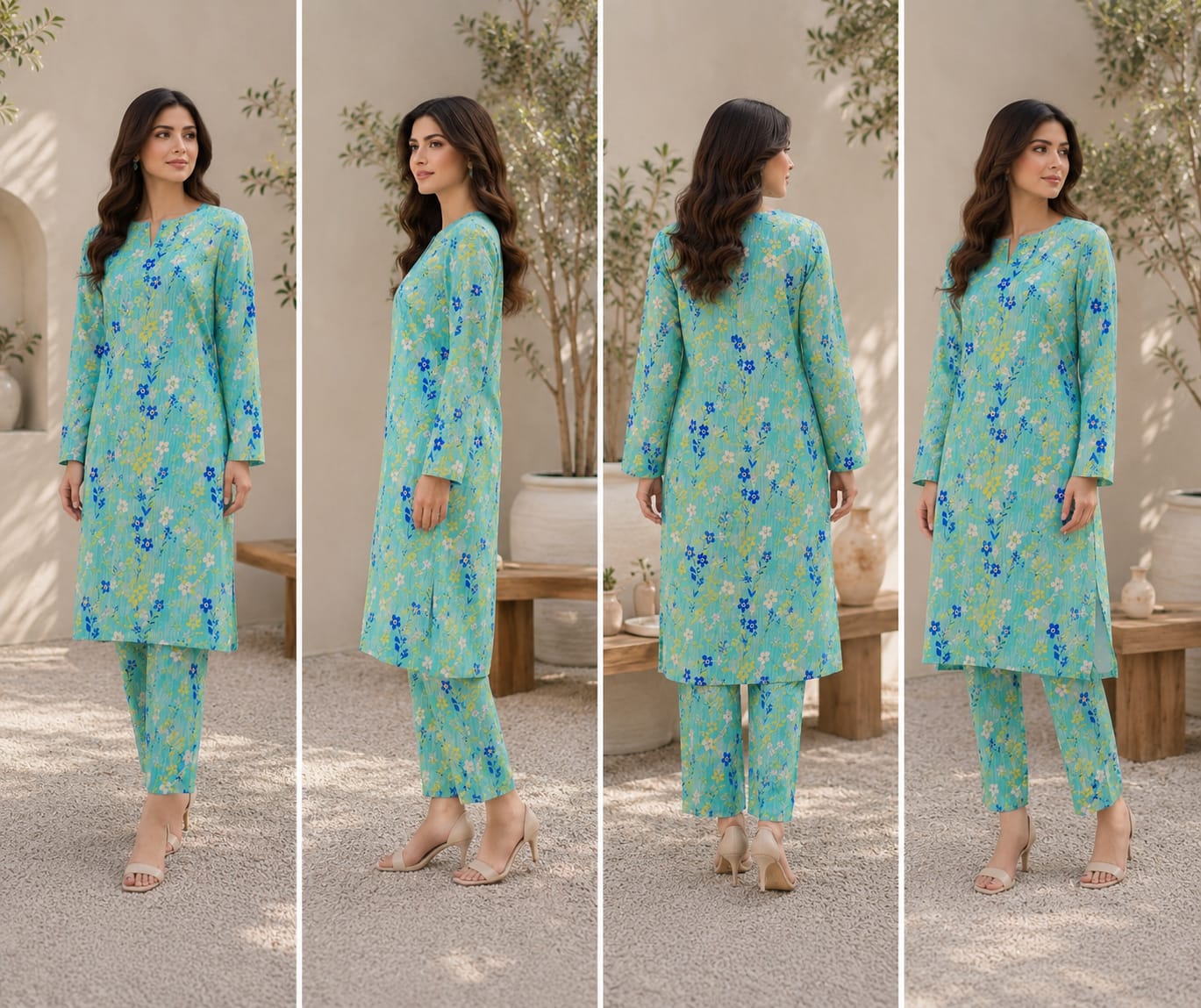 Aqua Floral Garden – 2 Piece Unstitched Lawn Suit