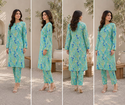 Aqua Floral Garden – 2 Piece Unstitched Lawn Suit