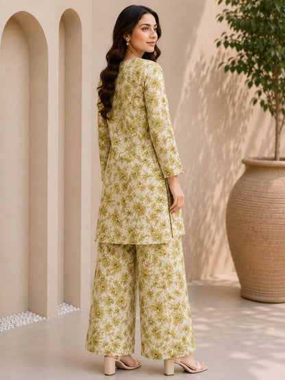 Olive Bloom – Premium 2 Piece Unstitched Lawn Suit