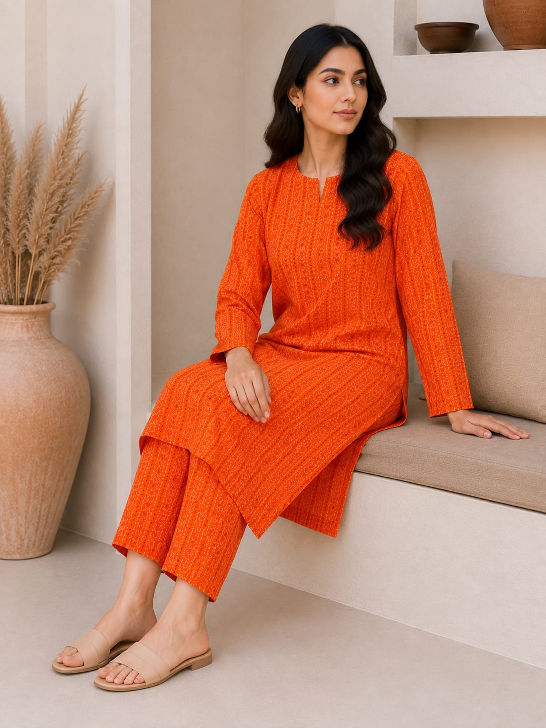 Sunset Floral Stripe – 2 Piece Unstitched Lawn Suit